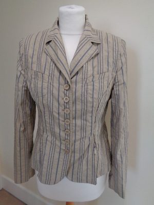 JAVIER SIMORRA GOLD AND GREY STRIPED JACKET WITH ZIP DETAIL