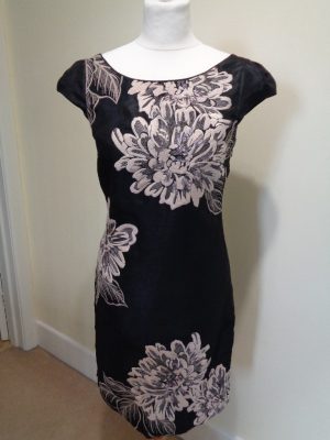 MONSOON BLACK AND BEIGE EMBROIDERED FLORAL DRESS WITH BEAD DETAIL
