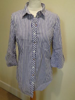 JUST WHITE BY SE BLUE AND WHITE STRIPED BLOUSE WITH THREE QUARTER SLEEVE