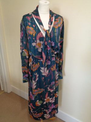MONSOON TEAL GREEN FLORAL PRINT WRAP DRESS WITH SILVER SPARKLE