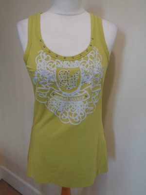 AIRFIELD LIME GREEN VEST TOP WITH WHITE PRINT AND STUD AND DIAMANTE TRIM
