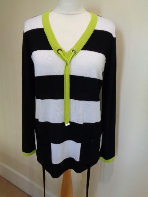 PASSIONI BLACK AND WHITE STRIPED JUMPER WITH LIME GREEN TRIM