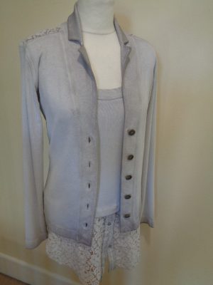 MARC CAIN PALE GREY TOP AND JACKET WITH LACE TRIM DETAIL