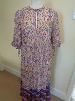 EAST CREAM AND MULTI FLORAL PRINT SHORT SLEEVE MAXI DRESS