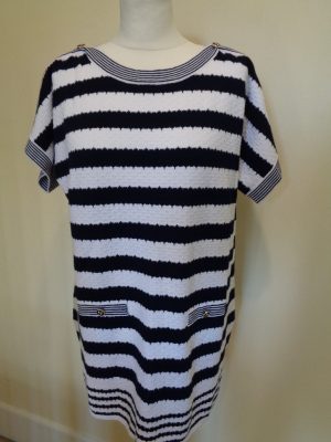 LEO & UGO BLUE AND WHITE STRIPED SHORT SLEEVE TUNIC WITH BUTTON DETAIL