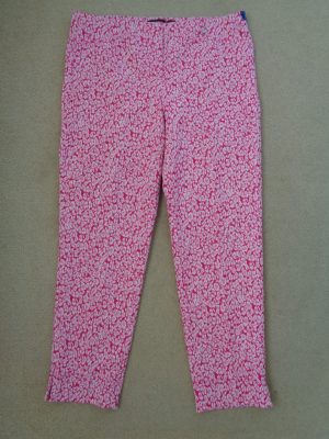 ROBELL PINK AND WHITE ABSTRACT FLORAL PRINT PULL ON CROP TROUSERS