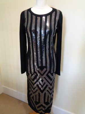 Y LONDON BLACK KNITTED MIDI LONG SLEEVE DRESS WITH SEQUIN DETAIL