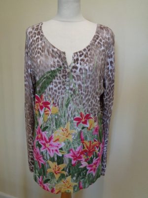 LEO GUY FLORAL AND ANIMAL PRINT MULTI JUMPER WITH BUTTON DETAIL
