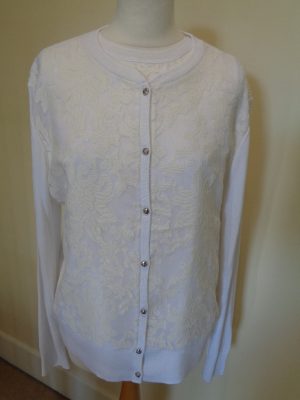 TED BAKER WHITE AND CREAM LACE FRONT TWINSET WITH SILVER BUTTONS