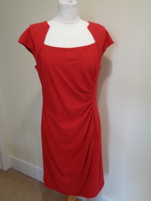 L.K. BENNETT BRAND NEW RED CAP SLEEVE DRESS WITH RUCHED DETAIL