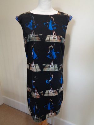 TED BAKER BLACK DANCING LADY PRINT DRESS WITH JEWEL DETAIL